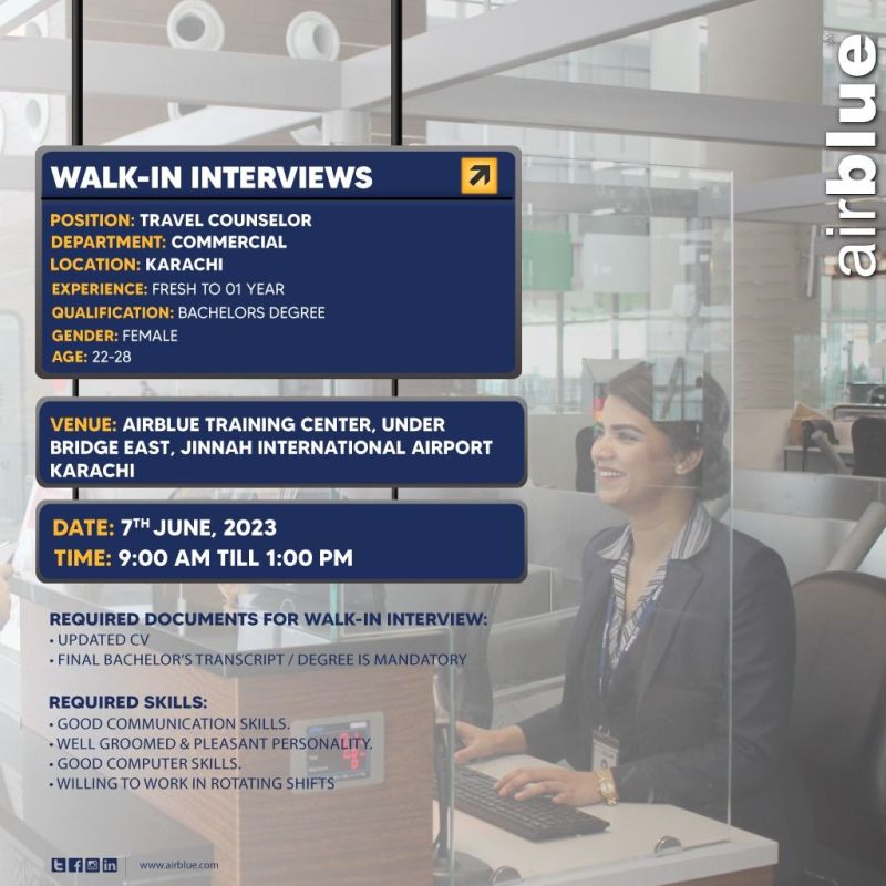 Travel Counselor AirblueKarachi Pakistan Careers