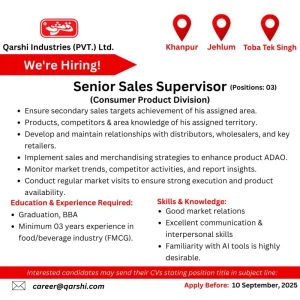 Senior Sales Supervisor Role at Qarshi Industries is a Game-Changer 2025