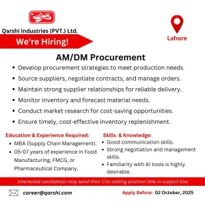 Assistant Manager Procurement Role at Qarshi Industries