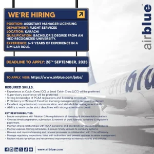 Assistant Manager Licensing Role at airblue