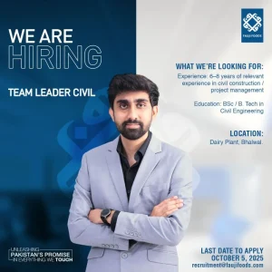 Civil Team Leader at Fauji Foods in Bhalwal