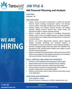Financial Planning & Analysis Specialist in Islamabad 2025