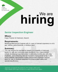 Senior Inspection Engineer at Engro 2025